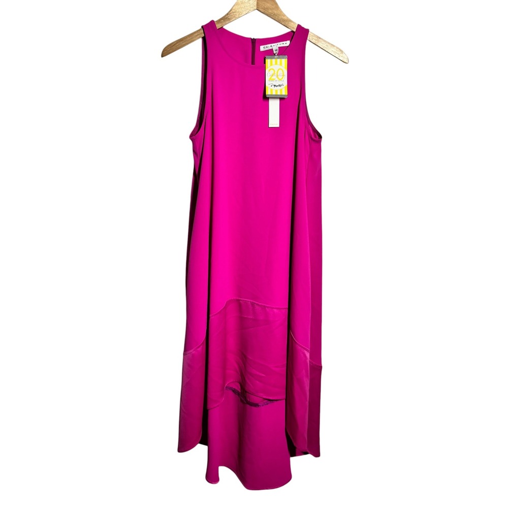 Trina Turk Fuchsia Pink Sleeveles HighLow Shift Dress Crepe Women M NWT Cocktail